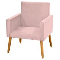 Poltrona Cadeira Decorativa Nina Pés Madeira Veludo Rosê Rosa