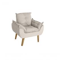 Poltrona-cadeira Decorativa Opala Bege Claro Com Pés Quadrado Poltrona-cadeira Decorativa Opala Bege Claro Com Pés Quadrado