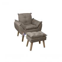 Poltrona-cadeira Decorativa Opala E Puff Opala Capuccino Com Pés Quadrado