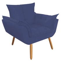 Poltrona Cadeira Decorativa Opala Sala de Estar Recepção Consultório Escritório Suede Azul Marinho - Damaffê Móveis