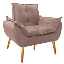 Poltrona Cadeira Decorativa Opala Suede Rosê Pés Palito para Recepção Sala de Estar Consultório Escritório Quarto - AM Decor