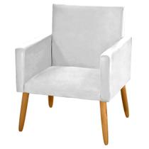Poltrona Cadeira Decorativa Para Sala de Estar Recepção Nina Pés Madeira Palito Encosto Alto Suede Branco