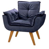 Poltrona Cadeira Decorativa para Sala Opala Suede Azul Marinho