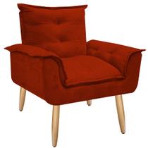 Poltrona Cadeira Decorativa para Sala Recepção Escritório Suede Vermelho Confortável Pés Imbia