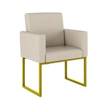 Poltrona Cadeira Decorativa Recepção Base Ferro Dourado Linho Poltrona Cadeira Decorativa Recepção Base Ferro Dourado Linho