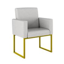 Poltrona Cadeira Decorativa Recepção Base Ferro Dourado Linho Poltrona Cadeira Decorativa Recepção Base Ferro Dourado Linho