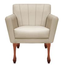 Poltrona Cadeira Decorativa Retro Para Recepção Escritório Salão Beleza Sala Estar Iza Pé Retro - Sued Bege