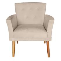 Poltrona Cadeira Decorativa Retro Para Recepção Salão Beleza Sala Estar Nina Com Botões - Sued Bege
