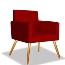 Poltrona Cadeira Decorativa Suede Nina Vermelha Pés Madeira