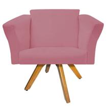 Poltrona Cadeira Decorativa Win Base Giratória Sala de Estar Recepção Escritório Suede Rosa Bebê - Damaffê Móveis