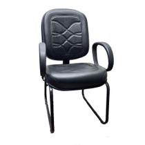 Poltrona Cadeira Escritório Preta Costurada Diretor Base Ski