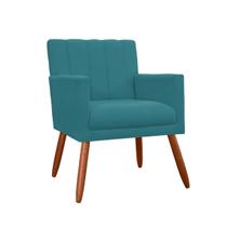 Poltrona Cadeira Estofada Para Sala de Visitas Cecília Suede Azul Turquesa - DL DECOR