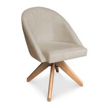 Poltrona Cadeira Giratória Bela Suede Bege Base de Madeira - Pallazio