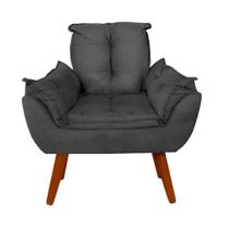 Poltrona Cadeira Impala 1 Lugar Suede Cinza Pés Palito