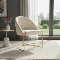 Poltrona Cadeira Lua Base Metal Dourado Tecido Bege Bege Liso Poltrona Cadeira Lua Base Metal Dourado Tecido Bege Bege Liso