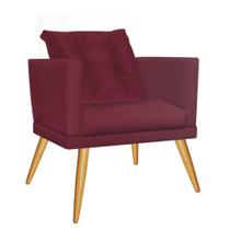 Poltrona Cadeira Lucia Confort Com almofada Sala Recepção Escritório Pé Caramelo Suede Bordô - KDAcanto Móveis