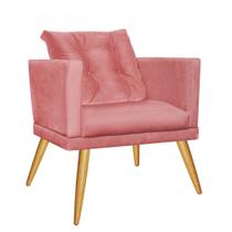 Poltrona Cadeira Lucia Confort Com almofada Sala Recepção Escritório Pé Carvalho Suede Rose Gold - KDAcanto Móveis