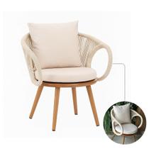 Poltrona Cadeira Madeira Alumínio Mesa Jantar Corda Náutica Almofadas Impermeáveis