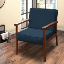 Poltrona Cadeira Miami Luxo Recepção Sala Escritório Madeira material sintético Azul Marinho - Ahazzo Móveis