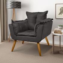 Poltrona Cadeira Opala Retro Decorativa Para Mesa Sala Escritório Suede Cinza