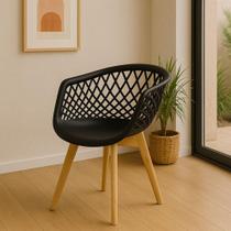 Poltrona Cadeira Para Mesa De Jantar Cozinha Sala Quarto Jardim Garagem Penteadeira Escrivaninha Varanda Area Gourmet Preta Base Madeira