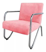 Poltrona Cadeira Premium em Suede Tecido Braços Cromado Luxo Sala Espera Recepção Ps