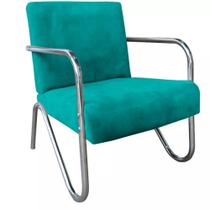 Poltrona Cadeira Premium em Suede Tecido Braços Cromado Luxo Sala Espera Recepção Ps