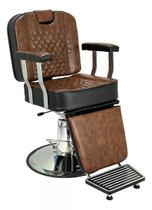 Poltrona Cadeira Reclinável Braço Cromado Marrom com Preto