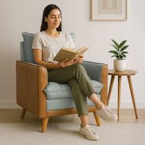 Poltrona Cadeira Reclinável Londres material sintético Nozes e Linho Conforto Plumante Ultramacio