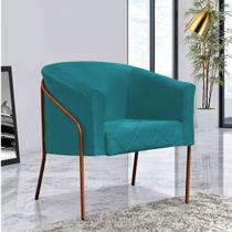 Poltrona Cadeira Roni Luxo Industrial Ferro Bronze Suede Azul Turquesa - Ahz Móveis