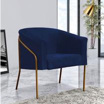 Poltrona Cadeira Roni Luxo Industrial Ferro Dourado Suede Azul Marinho - Ahz Móveis