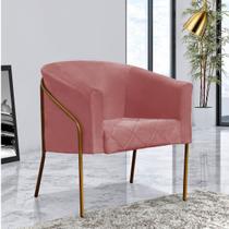 Poltrona Cadeira Roni Luxo Industrial Ferro Dourado Suede Rose Gold - Ahz Móveis