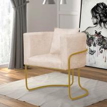 Poltrona Cadeira Sirus Luxo Industrial Ferro Dourado Suede Bege - Ahz Móveis