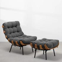 Poltrona Cadeira Sofá Costela com Puff Detalhes em Madeira