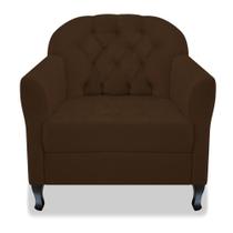 Poltrona Cadeira Sofá Julia com Botonê para Sala de Estar Recepção Quarto Escritório Sintético Marrom - AM Decor