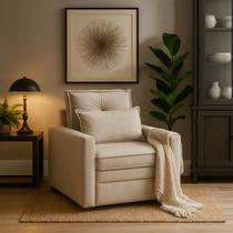 Poltrona Cama Assento Dobrável Estofada Veludo Bege