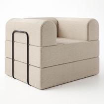 Poltrona Cama de Espuma Modular Axel 90cm com Apoio de Metal Linho Bege - Desk Design Poltrona Cama de Espuma Modular Axel 90cm com Apoio de Metal Linho Bege - Desk Design