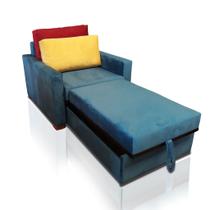 Poltrona Cama De Solteiro Modelo Meca_MA - Poltrona Que Se Transforma Em Sofá Cama - Azul/amarelo - Casa Selu