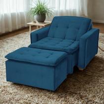 Poltrona Cama Retrátil Reclinável Com Puff Suede Azul Descanso - Larbelle