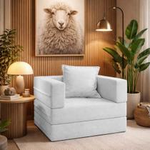 Poltrona Cama Sofá 01 Lugar Modular Mold Boucle Prata Loja Sheep