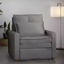 Poltrona Cama Solteiro Assento Dobrável Suede Cinza Sleep - Larbelle