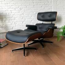 Poltrona Charles Eames com Puff Couro E. - Preto