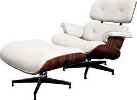 Poltrona Charles Eames com Puff Couro Natural Branco - 34560