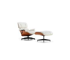 Poltrona Charles Eames Com Puff - Couro Natural - Cor Branca