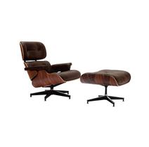 Poltrona Charles Eames Com Puff - Couro Natural - Cor Marrom