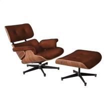 Poltrona Charles Eames Couro E. com Puff Marrom