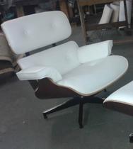 Poltrona Charles Eames Imbuia Couro Natural Branco 26600