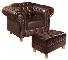 Poltrona Chesterfield com Puff Capitonê Luís Xv Marrom Café Poltrona Chesterfield com Puff Capitonê Luís Xv Marrom Café