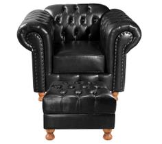 Poltrona Chesterfield com Puff Capitonê Luís Xv Preto Poltrona Chesterfield com Puff Capitonê Luís Xv Preto