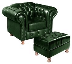 Poltrona Chesterfield com Puff Capitonê Luís Xv Verde Poltrona Chesterfield com Puff Capitonê Luís Xv Verde